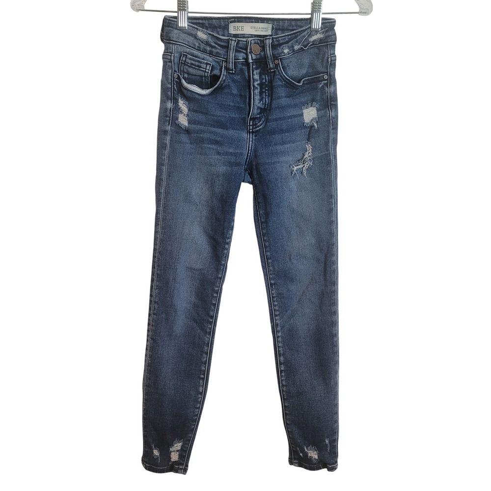 BKE Stella High Rise Slim Fit Ankle Skinny Distressed Jeans Blue Size 23